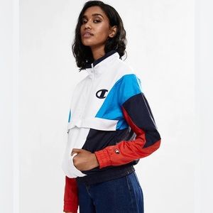 Vintage Champion Pullover Windbreaker Large 1/4 Zip Red White Blue Retro